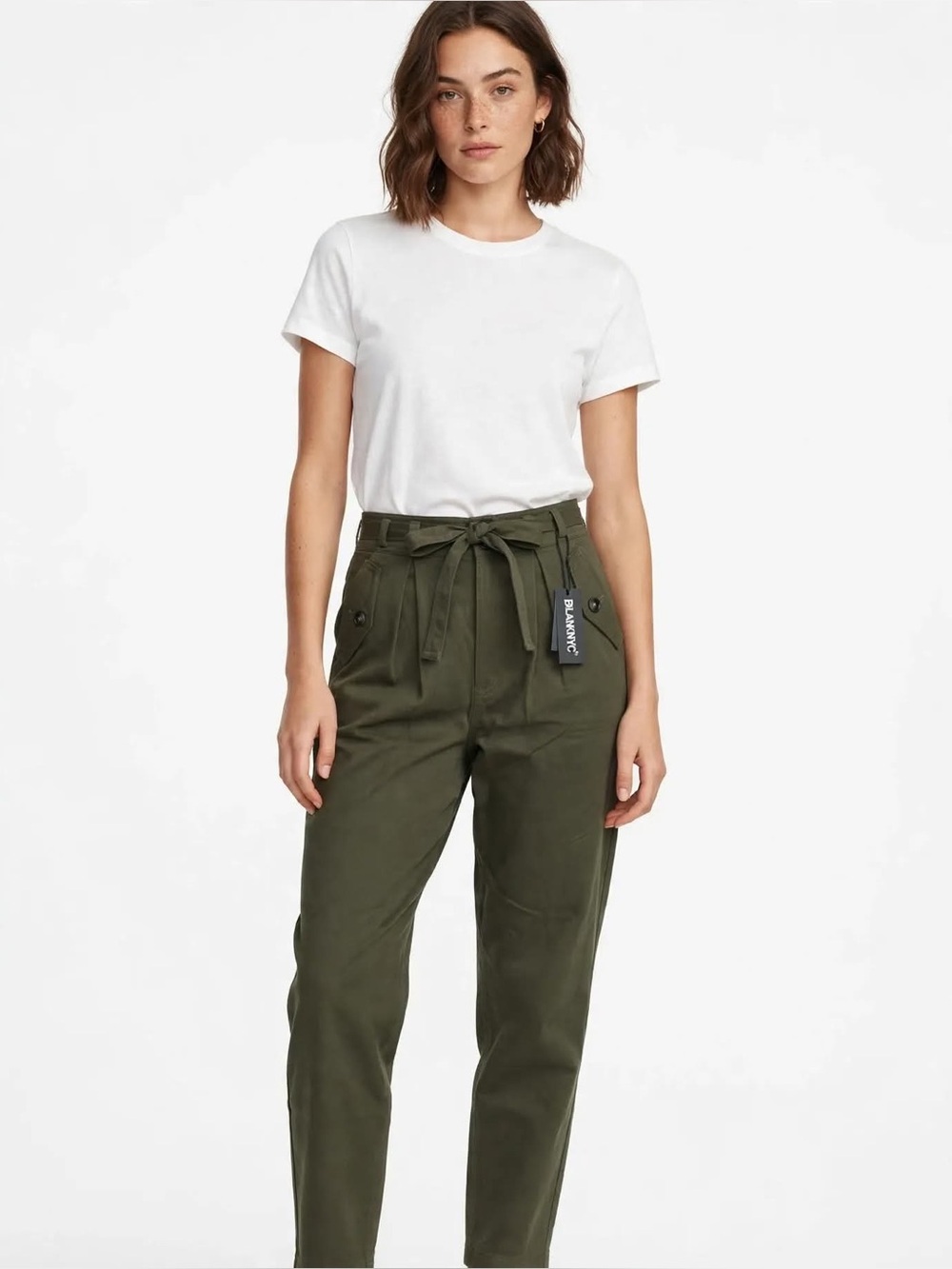 Blank NYC Olive High-Rise Paperbag Trousers